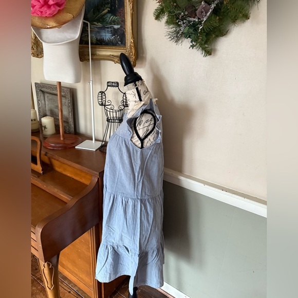 Chambray Tiered Ruffle Sleeve Embroidered Babydoll Dress NWT - Picture 5 of 8